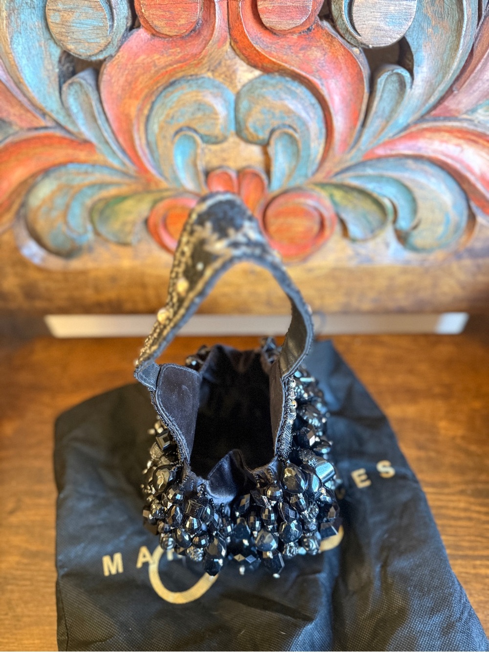 Mary Frances Black Beaded Evening Wristlet with Jeweled Accent - Picture 4 of 4